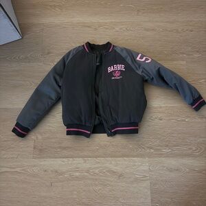 Barbie Kids Puffer Jacket - Black and Gray with Pink Accents